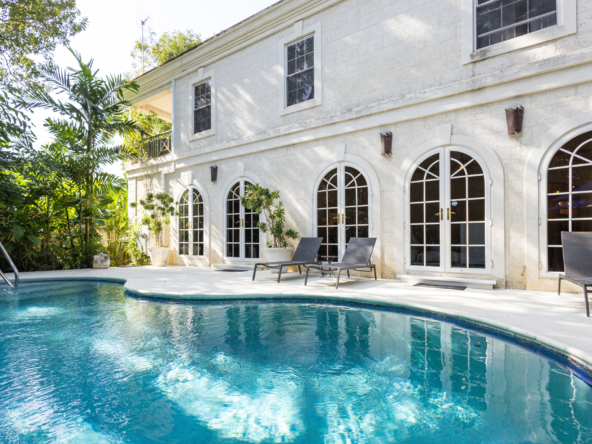 Breathtaking private pool and patio area at Mon Caprice, Sandy Lane, offering serene luxury living in Barbados.