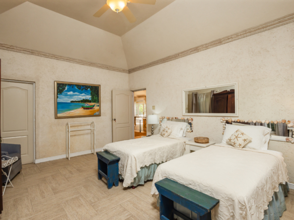 Cozy and luxurious guest bedrooms in Mon Caprice, Sandy Lane, featuring elegant furnishings and inviting decor, ensuring a comfortable stay in Barbados.