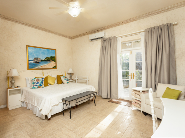 Cozy and luxurious guest bedrooms in Mon Caprice, Sandy Lane, featuring elegant furnishings and inviting decor, ensuring a comfortable stay in Barbados.