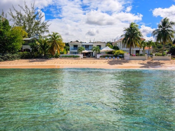 modern Barbados villa, Nirvana, arial view from the ocean
