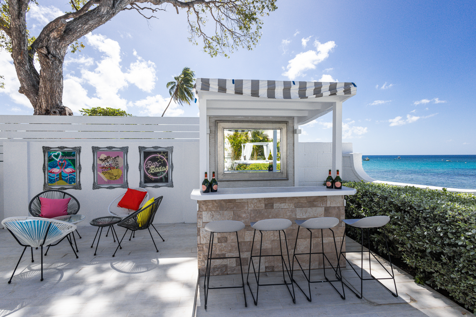 Barbados luxury modern beachfront villa with beach bar and lounge