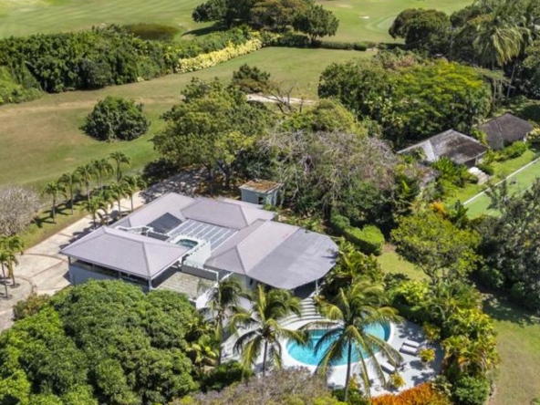 Drone photo of green land around 4 bedroom luxury villa, Phoenix at Sandy Lane, Barbados