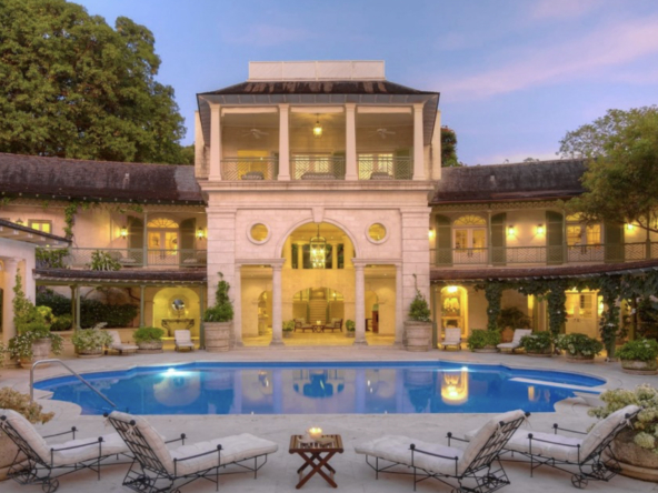 Exterior of Laughing Waters, one of the finest luxury estates in Sandy Lane, Barbados.