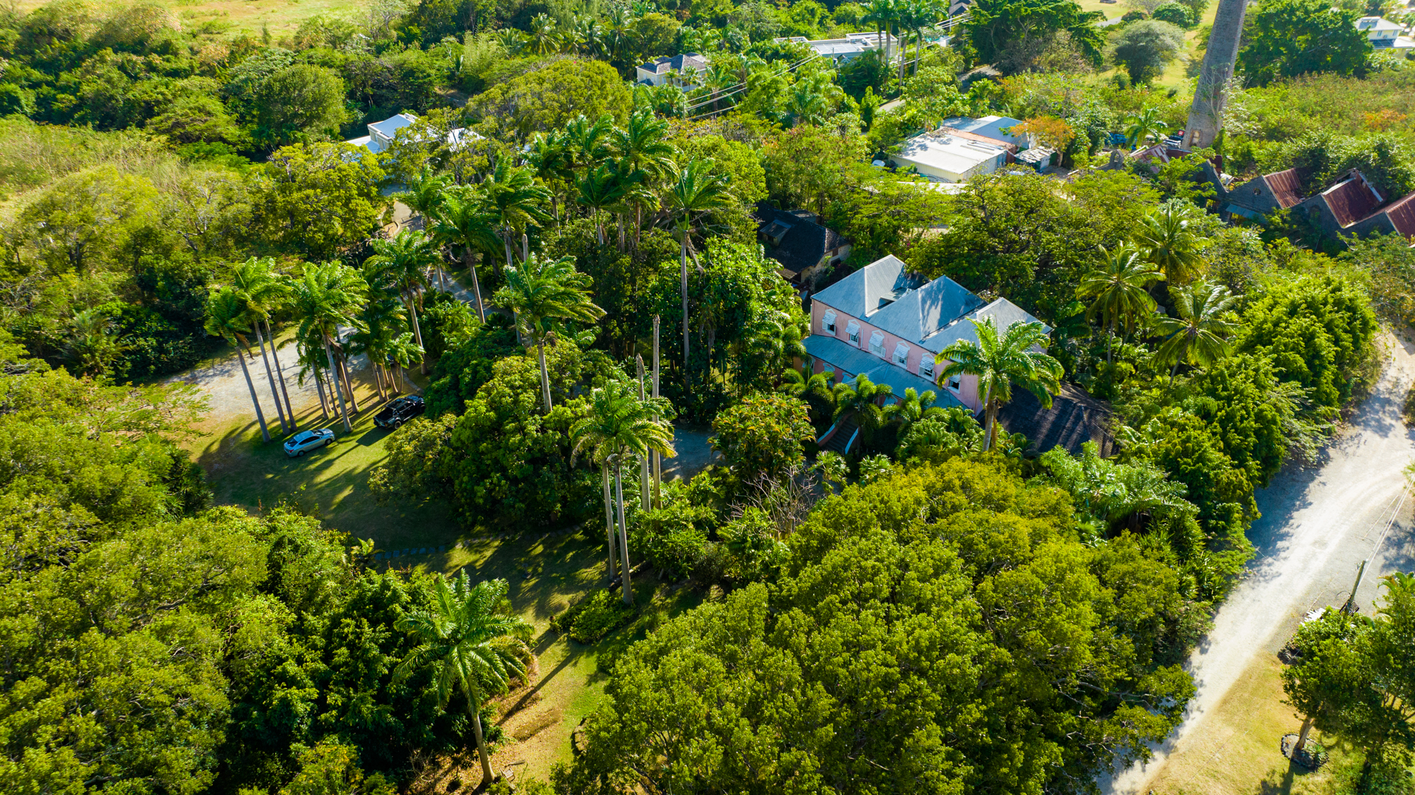 Lancaster Great House aerial views of the estate surrounded by lush tropical gardens
