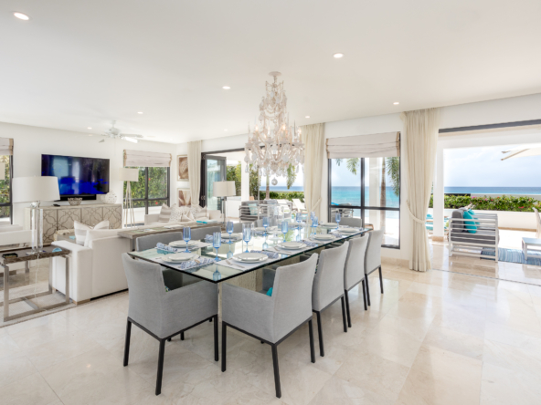 Dining area at Barbados luxury villa, Dolphin Beach House.