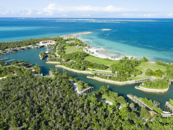 Aerial Panorama of The Residences at Montage Cay, Private Island Paradise in Bahamas