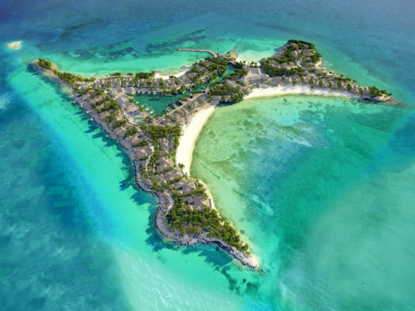 Aerial Panorama of The Residences at Montage Cay, Private Island Paradise in Bahamas