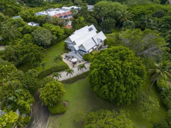 caribbean style home chattel casuarina aerial view villa surrounded by tropical gardens