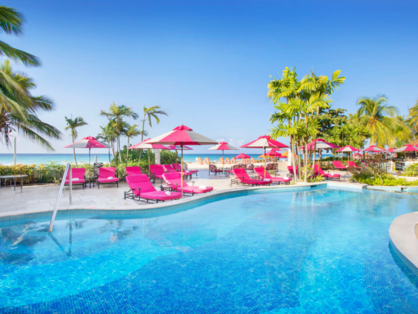 Exclusive pool area at O2 Beach Club & Spa, providing a private oasis for residents of Apartment No. 505 in Barbados.