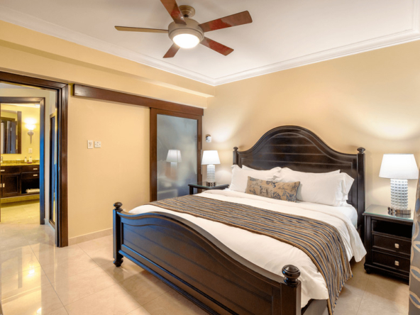Tranquil bedroom in Apartment No. 505 at O2 Beach Club & Spa, offering a serene retreat with luxurious amenities in Barbados.