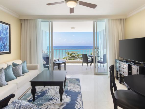 Spacious and chic living area inside Apartment No. 509 at O2 Beach Club & Spa, blending comfort and luxury in Barbados.