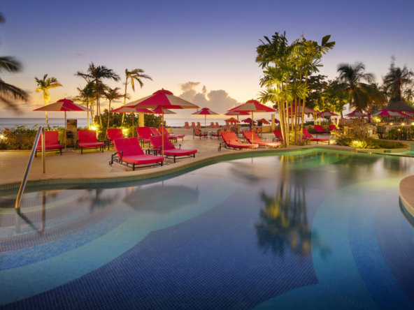 Exclusive pool area at O2 Beach Club & Spa, providing a private oasis for residents of Apartment No. 509 in Barbados.