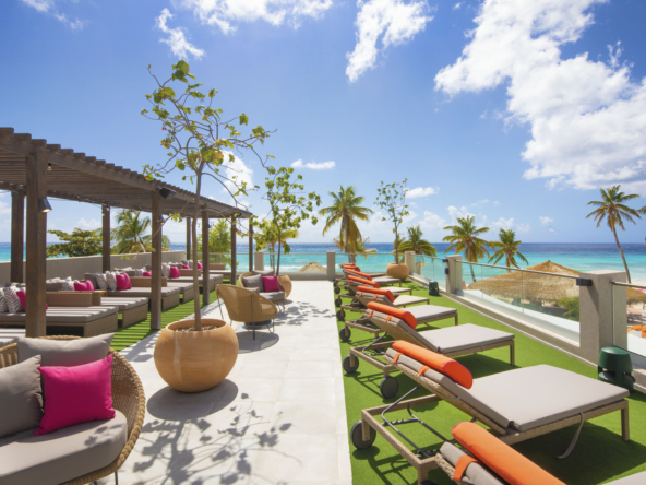 Private rooftop deck at Apartment No. 509, O2 Beach Club & Spa, featuring unparalleled views and sophisticated outdoor living in Barbados.