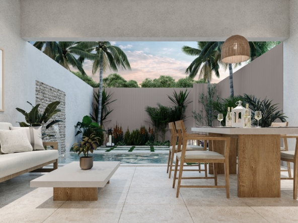 Sunset terrace of luxury three-bedroom townhouses in Barbados, Azzurro.