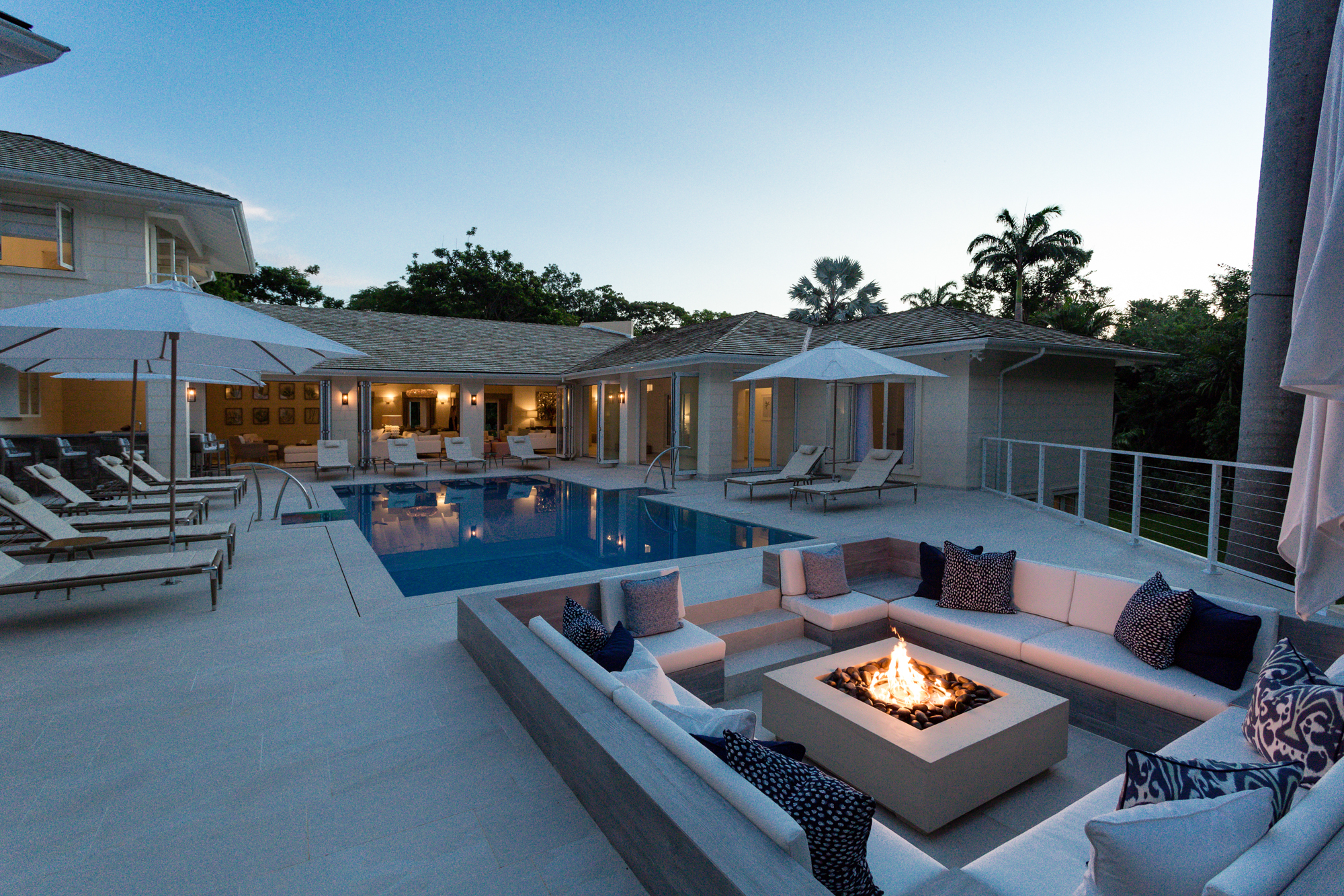 Sandy Lane Estate Barbados - Horizons - the pool and firepit at night