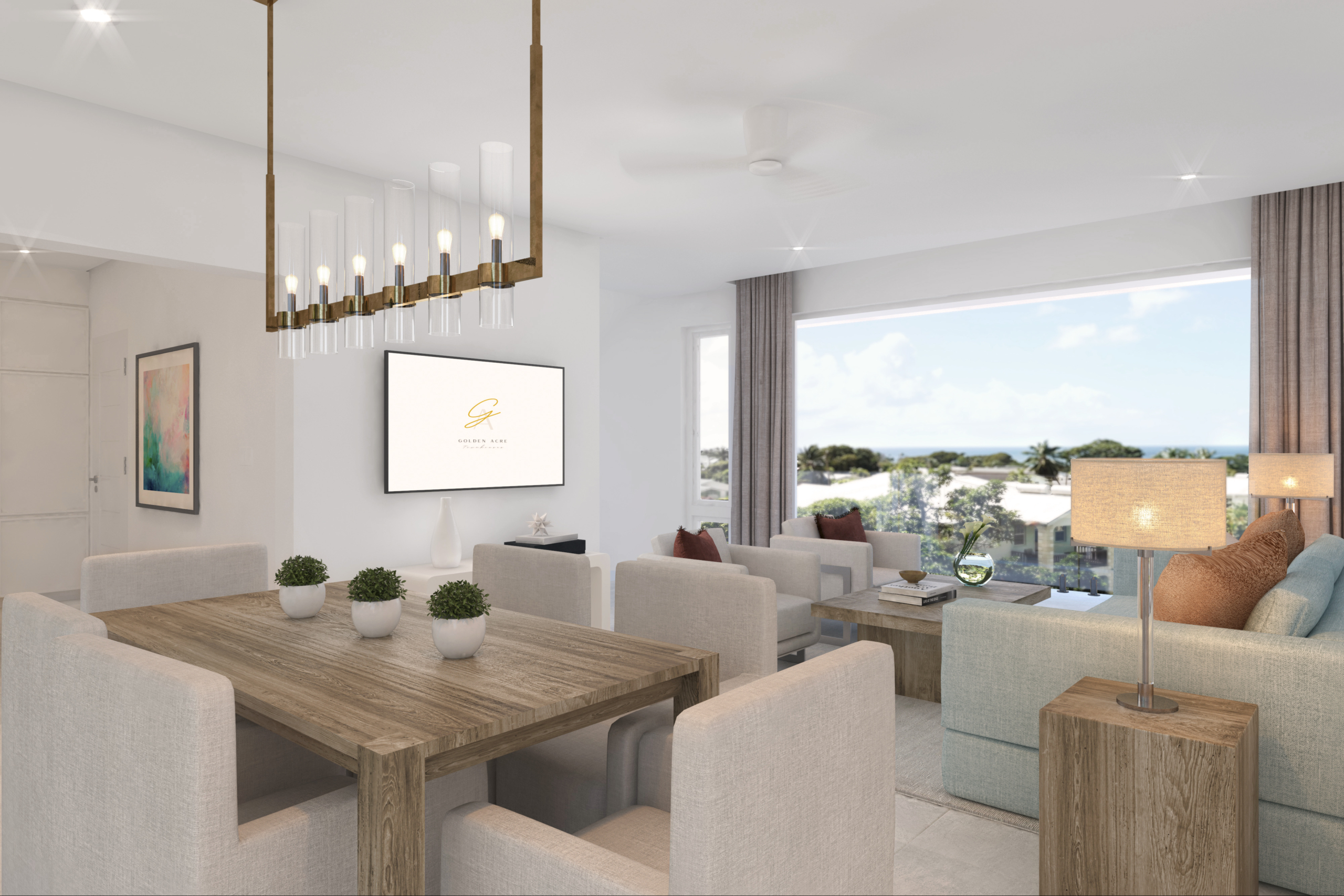 Living room and beautiful view from Golden Acres Phase 2, one of our Caribbean properties under one million dollars