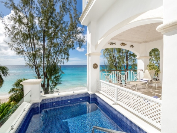 Pluge pool and balcony with sea view at holiday rental, Hallidays, Old Trees, Barbados