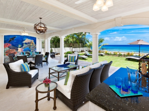 Terrace at a stylish beachfront villa in Barbados.