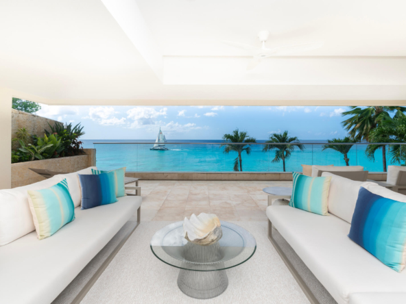 Balcony view to the Caribbean sea at luxury oceanfront villa Casa P, Portico