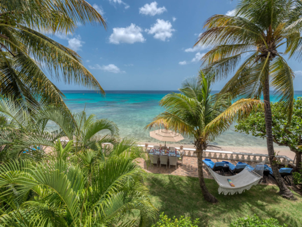 Ocean view with palm trees in luxury Barbados villa, Ebbtide.