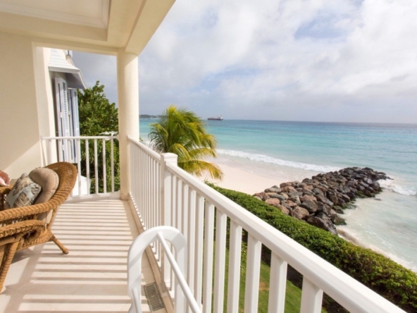 balcony and ocean view at oceanfront condo in Barbados Sandy hook 21