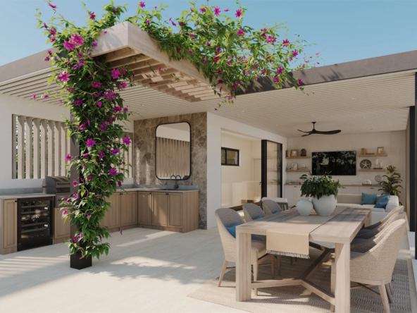 Outdoor render of beautiful terrace at villa in Gibbs, Firefly Villa, Callidora