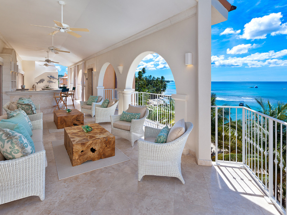 Incredible balcony shot with blue sky and ocean views at Saint Peter's Bay Penthouse Apartment